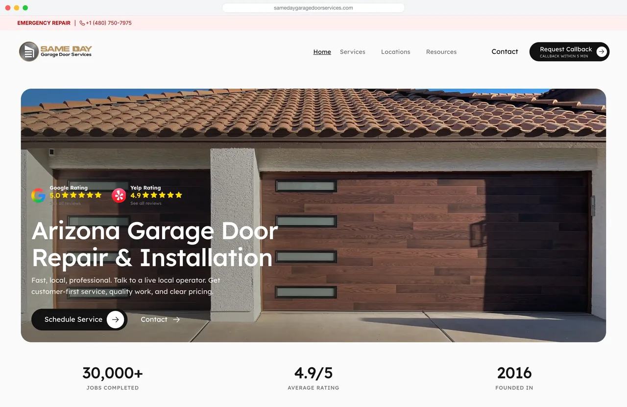 Same Day Garage Door Services website