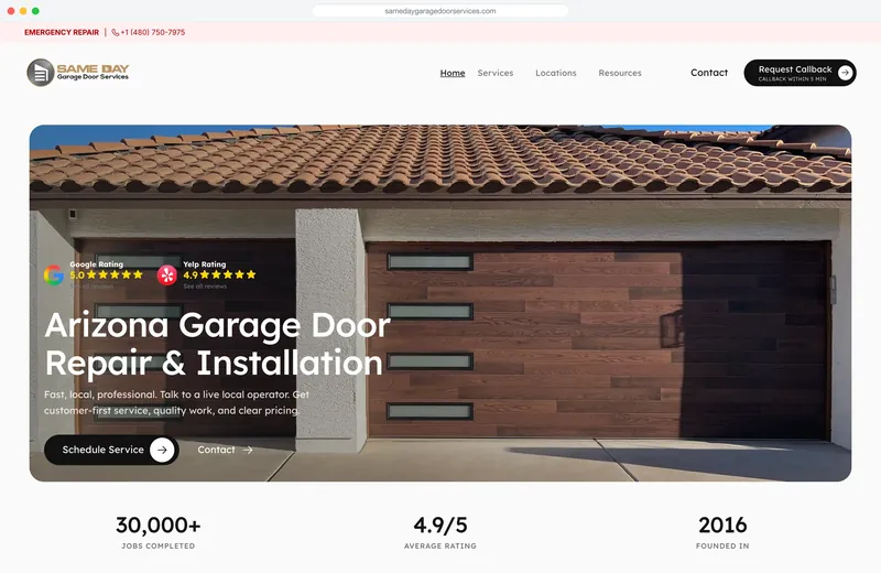 Same Day Garage Door Services website