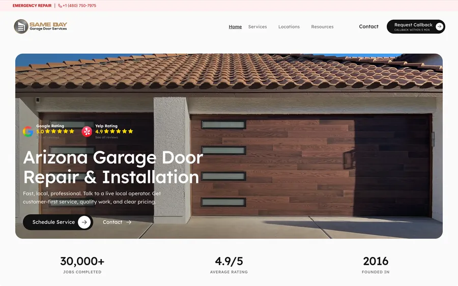 Same Day Garage Door Services website
